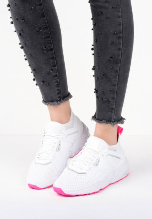 Pantofi sport albi de firma Puma BOG Sock cu sireturi si talpa comoda