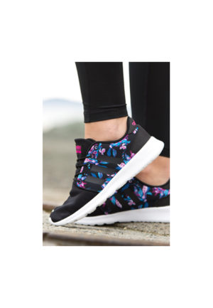Pantofi negri sport Adidas Cloudfoam QT Racer W de alergare cu imprimeu floral colorat