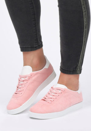 Pantofi sport roz pentru femei Pereia cu sireturi realizati din material cu perforatii