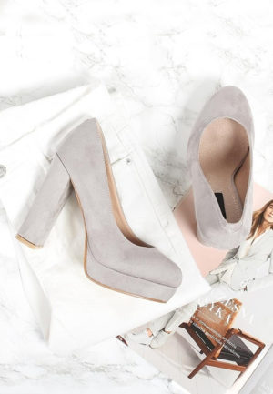 Pantofi cu toc Natasha Gri ieftini online din materiale de calitate