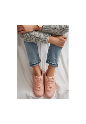 Pantofi sport roz ieftini de primavara Kamena cu sireturi si talpa groasa cu striatii