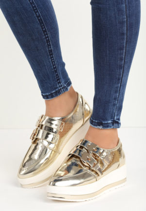 Pantofi casual aurii cu platforma Ane foarte comozi si stilati pentru tinute de efect