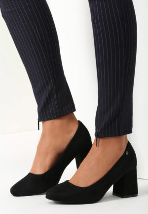 Pantofi eleganti negri de zi cu mic si gros South confectionati din piele cu aspect intors – Pantofi.Talya.ro