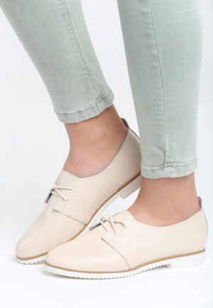 Pantofi albi fildes din piele naturala cu sireturi Breaky comozi de primavara