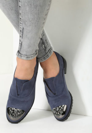 Pantofi bleumarin casual fara toc Diamonds intr-un design comod de tip slip-on