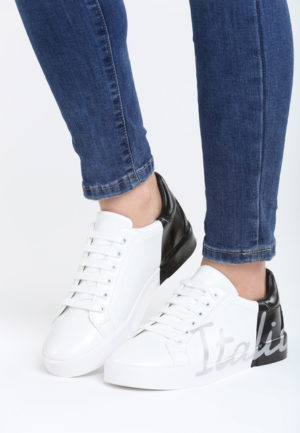 Pantofi albi sport pentru dama Italia cu sireturi si talpa groasa