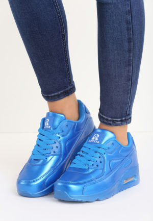 Pantofi albastri sport de dama confortabili Nilda cu aspect lucios