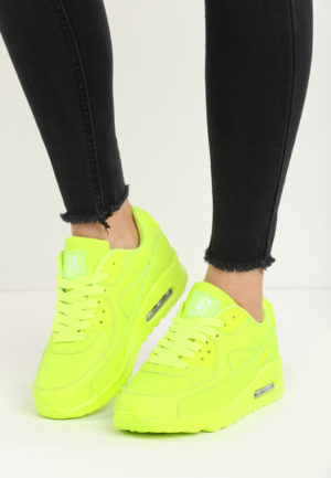 Pantofi sport verde neon de dama Nolada pentru primavara cu sireturi