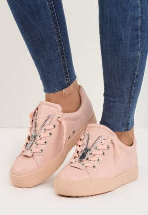 Pantofi de primavara sport dama roz Olaya cu sireturi si fermoar