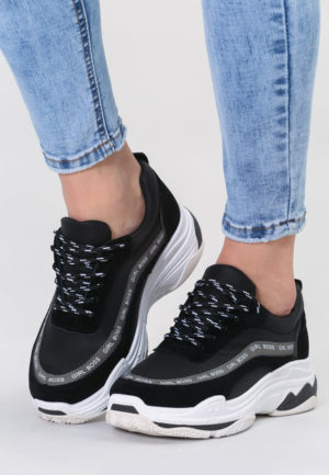 Pantofi negri sport pentru femei Vista cu talpa inalta foarte comoda si moderna