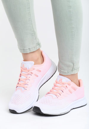 Pantofi comozi albi cu accente roz sport de primavara cu sireturi Wish pentru dama