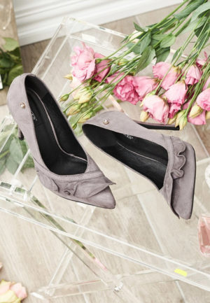 Pantofi stiletto gri eleganti cu toc inalt Marsha si varful ascutit pentru ocazii speciale