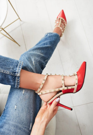 Pantofi stiletto Vivienne Rosii ieftini online din materiale de calitate