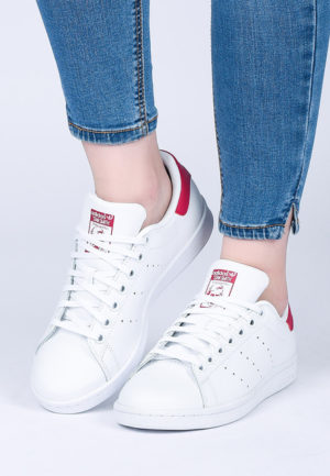 Pantofi sport albi Adidas Stan Smith J de primavara pentru femei cu talpa comoda