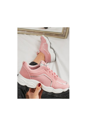 Pantofi sport dama roz cu sireturi si talpa dubla groasa Yeltes