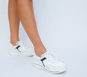 Pantofi casual albi cu sireturi Calipso portiviti pentru tinute moderne de primavara