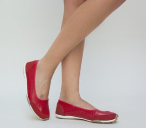 Pantofi de zi rosii fara toc pentru primavara Denny comozi si stilati