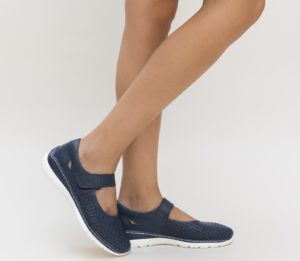 Pantofi fara toc bleumarin de primavara cu design de tip slip-on prevazuti cu scai Domiro