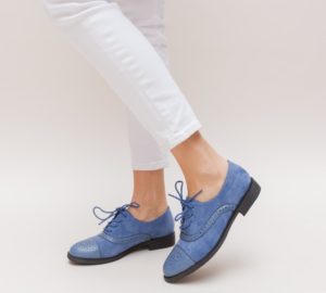 Pantofi bleumarin oxford casual cu sireturi Linda pentru primavara