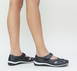 Pantofi casual negri de vara cu scai si perforatii Mirabela pentru un confort absolut