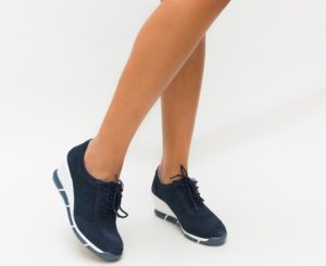 Pantofi de piele naturala ieftini bleumarin cu platforma inalta de 6cm Miuto