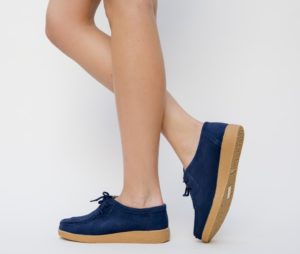 Pantofi dama office bleumarin cu sireturi Neca realizati din piele intoarsa naturala