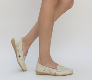 Pantofi de dama ieftini bej din piele naturala de calitate Prigon