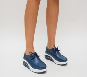Pantofi dama albastri cu talpa inalta de 4cm Ramusca confectionati din piele naturala de calitate