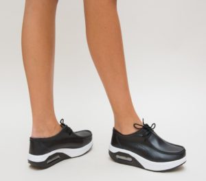 Pantofi dama negri cu talpa inalta de 4cm Ramusca confectionati din piele naturala de calitate
