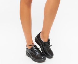 Pantofi de zi negri casual cu sireturi si o usoara talpa ortopedica Ronto