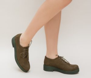 Pantofi oxford verzi cu sireturi Rotex realizati din piele eco intoarsa