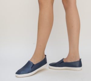 Pantofi casual bleumarin de tip slip-on cu talpa comoda Tiana realizati din piele eco de calitate
