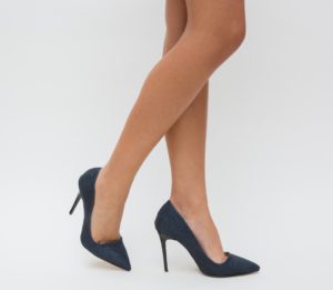 Pantofi de seara bleumarin stiletto cu varf ascutit Demas  pentru tinute elegante si rafinate