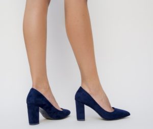 Pantofi office bleumarin cu toc gros de inaltime medie Loreta foarte eleganti si comozi