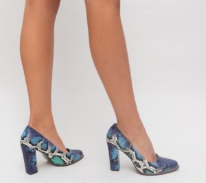 Pantofi de ocazie albastri cu imprimeu ce imita pielea de reptila Snyder pentru primavara