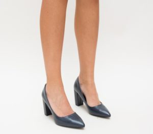 Pantofi bleumarin cu toc gros eleganti si comozi Split ideali pentru tinute office stilate
