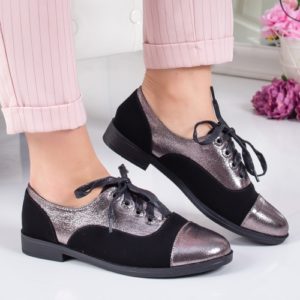 Pantofi Adeola argintii cu negru casual ieftini online