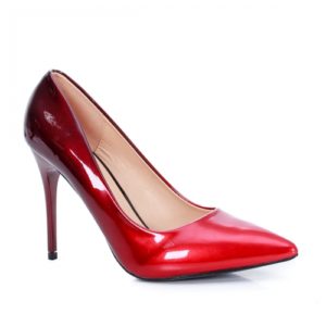 Pantofi stiletto rosii de seara cu toc inalt subtire de 10 cm prevazuti cu varf ascutit Delima