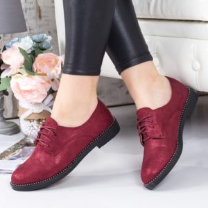 Pantofi rosii eleganti tip oxford pentru office cu sireturi si talpa subtire cusuta Dolce