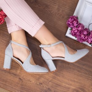 Pantofi Fafima argintii cu toc ieftini online