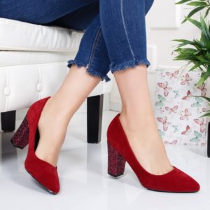 Pantofi Ilemo rosii cu toc gros ieftini online