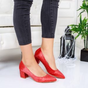 Pantofi Iuliani rosii cu toc mic ieftini online