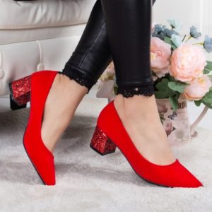 Pantofi Naija rosii cu toc ieftini online