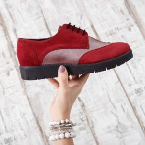 Pantofi rosii tip Oxford pentru office din piele naturala cu sireturi subtiri Claki