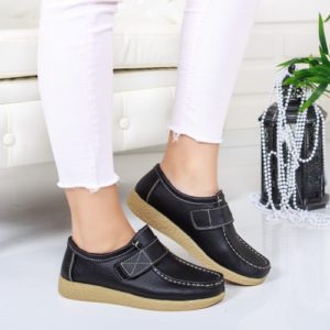 Pantofi office negri fara toc din piele naturala de calitate cu scai Insai