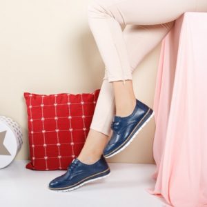 Pantofi dama office fara toc albastri stil oxford din piele naturala de calitate Luevano