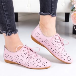 Pantofi comozi roz fara toc casual de primavara din piele naturala cu perforatii Minobo