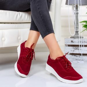 Pantofi sport rosii cu sireturi pentru primavara realizati din piele naturala Miseni