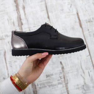 Pantofi eleganti negri stil oxford cu talpa cusuta Nolim confectionati din piele naturala