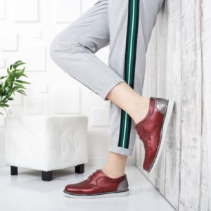 Pantofi eleganti visinii stil oxford cu talpa cusuta Nolim confectionati din piele naturala